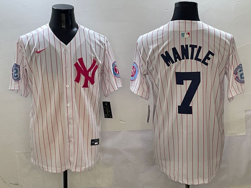 Men New York Yankees 7 Mantle White Stripe Jointly Name Nike 2025 MLB Jersey style 1